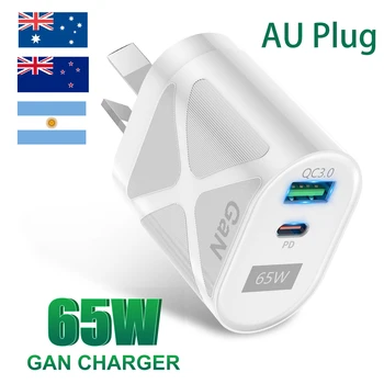 GTWIN USB C Зарядное Устройство 65 Вт GaN Быстрая Зарядка QC3.0 USB Type C Зарядное Устройство Для телефона PD Адаптер Питания для Австралии, Новой Зеландии, Аргентины