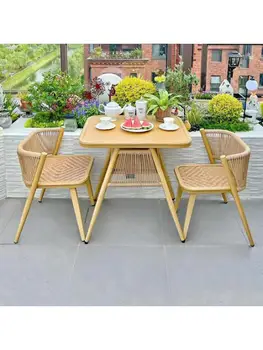 Балконные чайные столики и стулья Комбинированные, плетеный стул, чайный столик из трех частей, один стол и два стула небольшого размера