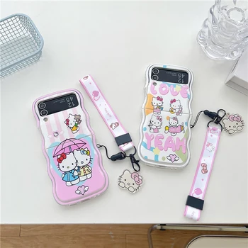 Милый Sanrio 3D Hello Kitty с Ремешком Чехол Для Телефона Samsung Galaxy Z Flip 3 Z Flip 4 Z Flip 5 5G PC Твердая Задняя Крышка Funda
