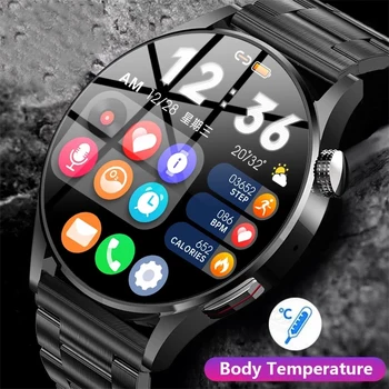 1,35-дюймовые мужские смарт-часы для мониторинга температуры тела Часы для Bluetooth вызова сердечного ритма Спортивные умные часы для мужчин для Huawei xiaomi