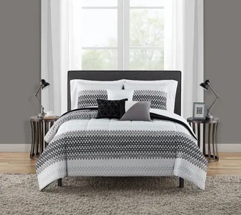 Черно-белая геометрическая кровать из 10 предметов в мешке с простынями и 3-мя подушками, King
