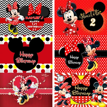 Disney Red Minnie Mouse Декор для вечеринки Фотография на заднем плане для дня рождения ребенка в горошек Фон для душа новорожденного Фотостудия