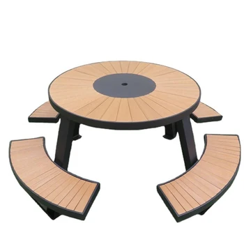 Обеденные столы и стулья на открытом воздухе с комплектом зонтиков длинный обеденный стол из цельного куска Железа для общего пользования в саду на открытом воздухе G