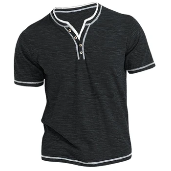 Мужская однотонная рубашка Henley, футболка с круглым вырезом, летняя удобная хлопковая модная повседневная уличная одежда с коротким рукавом, спортивный топ Basic