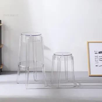 Скандинавские Прозрачные акриловые барные стулья Кухонная мебель Хрустальный высокий табурет Модные Круглые барные стулья Современный пластиковый барный стул C