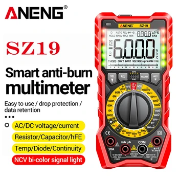 Профессиональный цифровой мультиметр ANENG SZ19 на 6000 отсчетов, логический транзисторный тестер для электриков, измеритель конденсатора, инструментальный станок