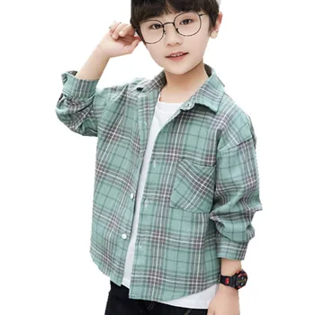 Классические детские рубашки в клетку с длинными рукавами для мальчиков, весенне-осенняя детская одежда в корейском стиле для мальчиков возрастом 4 5 6 7 8 9 10 11 12 13 Год