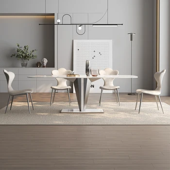 Роскошный минималистичный обеденный стол из светлого шифера, дизайнерский Современный минималистичный небольшой бытовой прямоугольный обеденный стол.