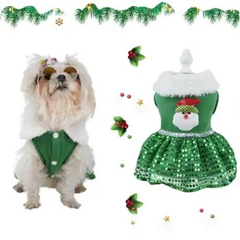 Рождественское платье для собаки Санта-Клауса/лося Удобная мягкая юбка для собаки Рождественский Лось из полиэстера Красное / зеленое Платье для собаки Санта-Клаус