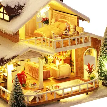 Миниатюрный Деревянный кукольный домик, собранный своими руками, с легкой мебелью, Кукольный домик для детей, Дети