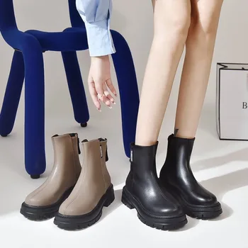 Женская обувь больших размеров 2023, Зимние женские сапоги до середины икры на молнии сзади, Женские сапоги на платформе с ажурными каблуками, Теплая женская обувь