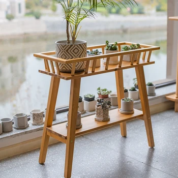 Декоративный стеллаж для бакалейных товаров, цветов, гостиной, балкона, стеллаж для хранения растений бонсай, двухслойные подставки для растений из массива дерева