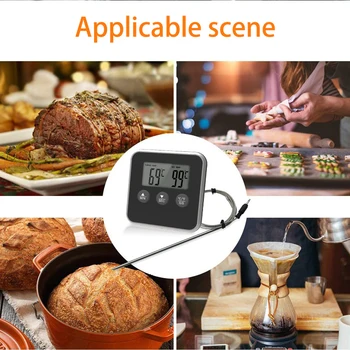 Цифровой термометр для духовки для приготовления барбекю, измеритель температуры мяса на кухне, функция таймера для гриля с датчиком из нержавеющей стали