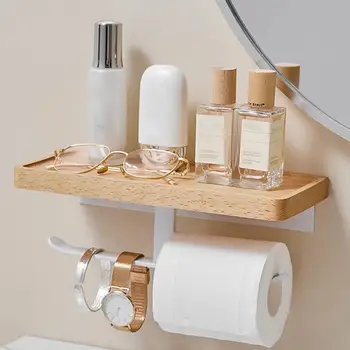 Креативный простой в установке настенный держатель для рулонов бумаги для туалета, настенная деревянная полка для хранения в общежитии