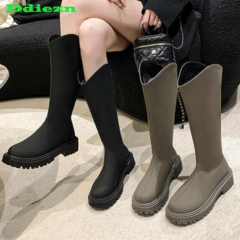 Женская обувь на молнии, современные сапоги до колена для женщин, туфли-лодочки 2023, женские осенние длинные ботинки 