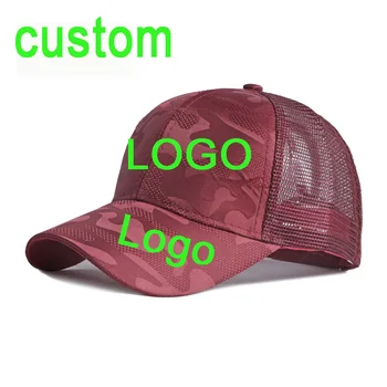 6 цветов Diy Пользовательские логотип Вышивка Бейсбол Capponytail шляпа Женская Однотонная Регулируемая камуфляжная сетка Snapback шляпа с Буквенным Логотипом