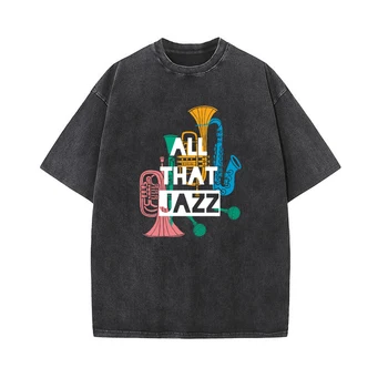 Винтажная футболка в стиле хип-хоп 90-х, женские выстиранные футболки в стиле ретро, футболка с забавным джазовым рисунком, уличная одежда в стиле хип-хоп, мужская футболка