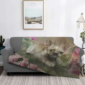 Одеяло для щенка французского Бульдога с цветами, Фланелевое Осенне-Зимнее Милое Тонкое Покрывало для офисного коврика