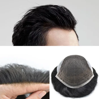 Eeka Hair Мужской волосяной протез Парик с натуральным кружевом спереди Мужской парик-шиньон из человеческих волос Замена системного блока Exhuast для мужчин