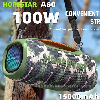 Басовая колонка HOPESTAR A60 мощностью 100 Вт Беспроводной динамик Bluetooth Портативный уличный бумбокс 3D Стерео сабвуфер для вечеринок с микрофоном