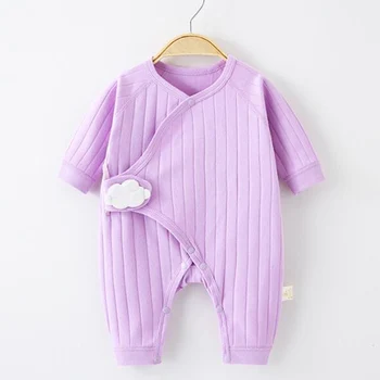 Детский комбинезон из хлопка с длинным рукавом, однотонная весенне-осенняя одежда для новорожденных 0-3 месяцев, больничный комбинезон для мальчиков и девочек