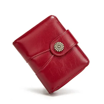 2023 Модный новый женский кошелек, женский масляный воск, короткий кошелек из искусственной кожи, маленькая сумка для карт с цветочным сращиванием, Бесплатная доставка