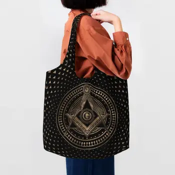 Симпатичная сумка для покупок с символом масонства Масонского Масона Многоразового использования, холщовые сумки для покупок из масонской бакалеи, сумки и подарки