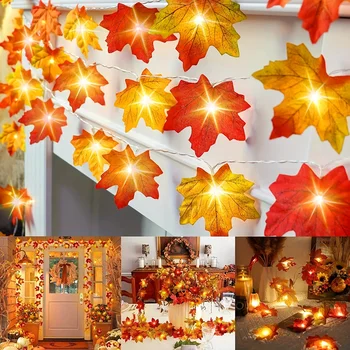 Гирлянды из кленовых листьев, украшения на День Благодарения, осенние гирлянды, гирлянды для внутреннего и наружного осеннего декора, украшения на Хэллоуин