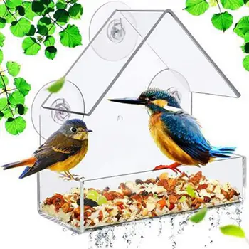 Дизайн присоски для птичьего домика Прозрачный корм для птиц Настенный домик для кормления птиц Дозатор корма для птиц Товары для домашних животных