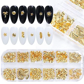 3D золотые украшения для ногтей, металлический каркас смешанной формы, заклепки в виде листьев ракушки, шпильки для ногтей, аксессуары для ювелирных украшений 