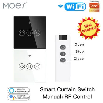 Moes WiFi RF433 Smart Touch Занавес Рулонные шторы Моторный выключатель Приложение Tuya Smart Life Пульт дистанционного управления Работает с Alexa Google Home