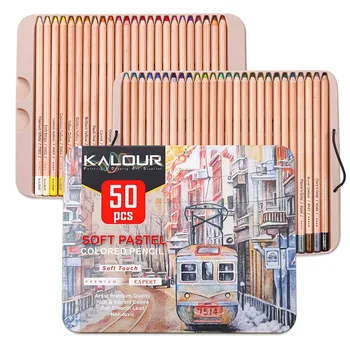 Цветной карандаш Kalour, 50 шт. набор, Профессиональный цветной эскиз, наборы цветов, Железная коробка, Яркая Цветная Подарочная художественная поставка