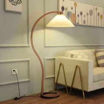 Современный плиссированный светодиодный торшер из массива дерева, домашний декор для гостиной, Прикроватная лампа для спальни, внутреннее освещение