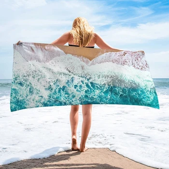 Пляжное полотенце из микрофибры с цифровой печатью, впитывающее быстросохнущее банное полотенце, абажур для защиты от приседания, пляжная шаль