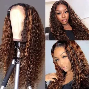 Золотисто-коричневый парик из синтетических волос на кружеве без клея, свободно вьющиеся, высококачественное Термостойкое волокно, натуральная линия роста волос для женщин