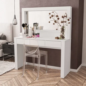 Современный туалетный столик, белая отделка, современная простота, изысканный вид небольшого шкафа для хранения, встроенный столик для макияжа