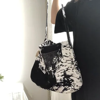 Сумки для покупок, женская винтажная холщовая сумка с принтом, через плечо, в стиле харадзюку, ретро, большая вместительная сумка для покупок на каждый день, для отдыха