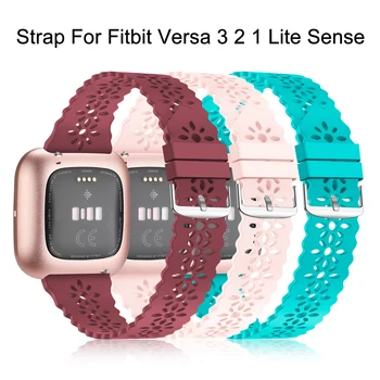 Новый Летний Цветочный Выдалбливающийся Ремешок для Fitbit Versa 3 2 1 Силиконовый Ремешок для Смарт-часов Fitbit Lite Sense с Регулируемым Браслетом