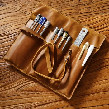 Многофункциональная сумка для рулонов карандашей, кожаная сумка для карандашей, держатель для ручек для художников, прямая поставка