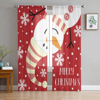 Рождественский Снеговик с рисунком Снежинки, тюлевые занавески для гостиной, окна спальни, прозрачные занавески для кухни, балкона, Вуалевые занавески